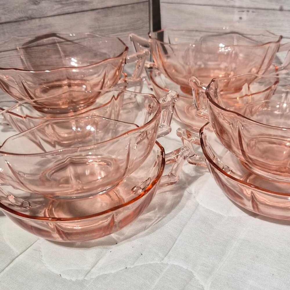 Eight Double-Handled Depression Glass Cups